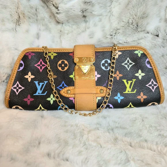 RARE Louis Vuitton Black Multicolor Monogram Shirley Clutch Shoulder Bag - Picture 15 of 16